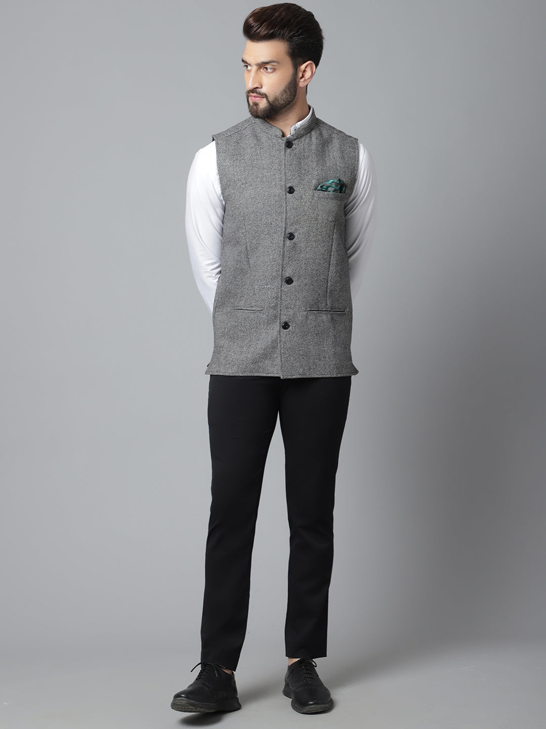 Even Apparels Men's Grey Pure Wool Nehru Jacket | Swadesiicart