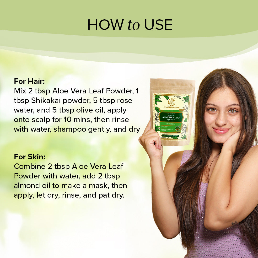 Khadi Natural Organic Aloe Vera Leaf Powder For Hair Care- 100% Natural - 100gm