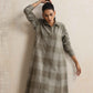 trueBrowns Green Check Flared Winter Dress | Swadesiicart