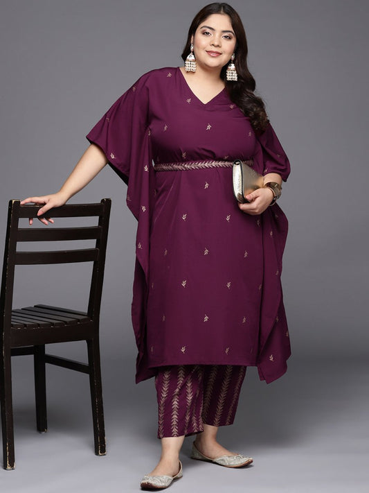 Ahalyaa Plus Size Floral Printed Kaftan Kurta with Trousers | Swadesiicart