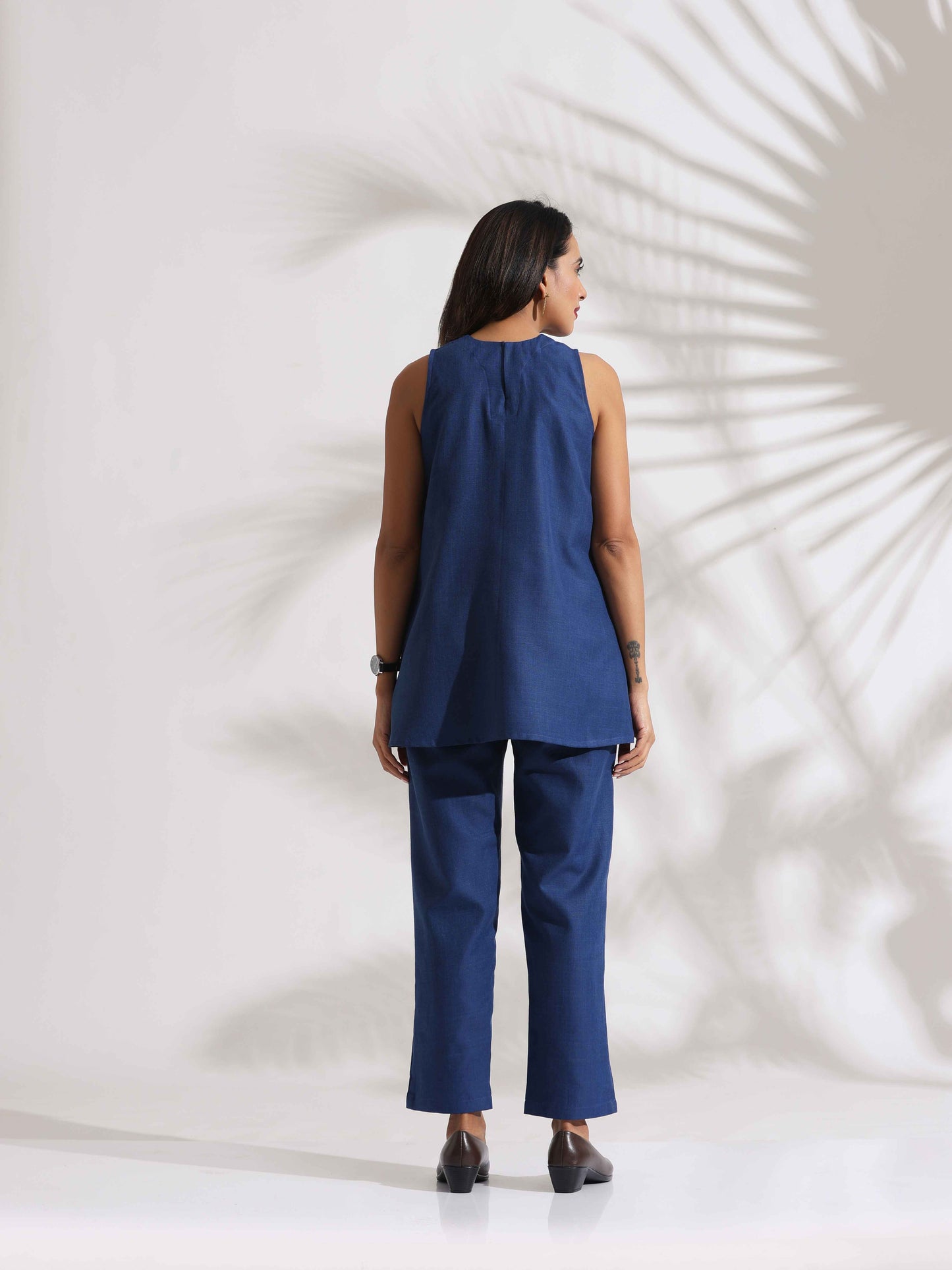 trueBrowns Blue Slub Co-ord Set - Swadesiicart