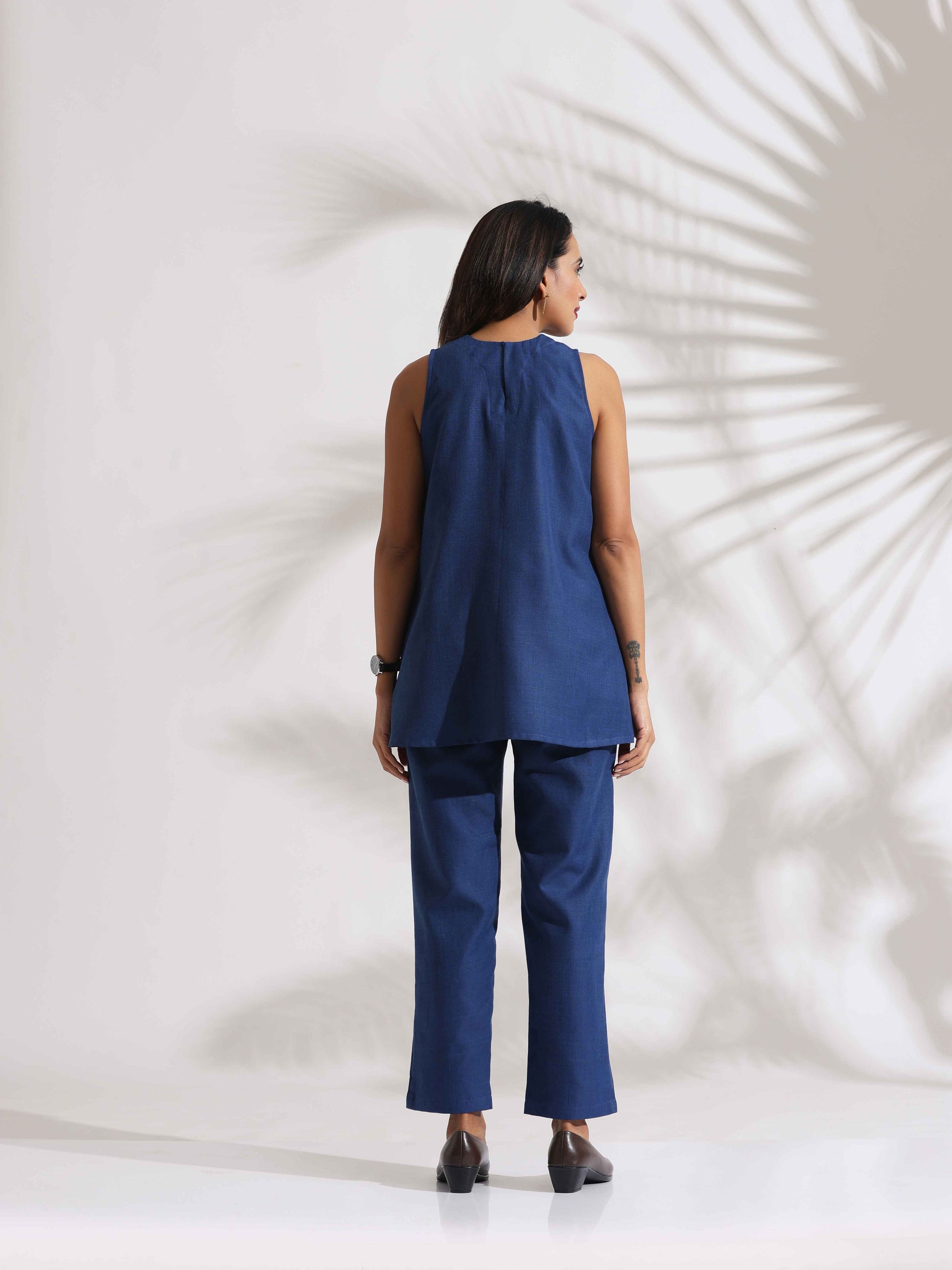 trueBrowns Blue Slub Co-ord Set - Swadesiicart