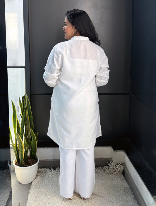 trueBrowns White Slub Kurta | Swadesiicart