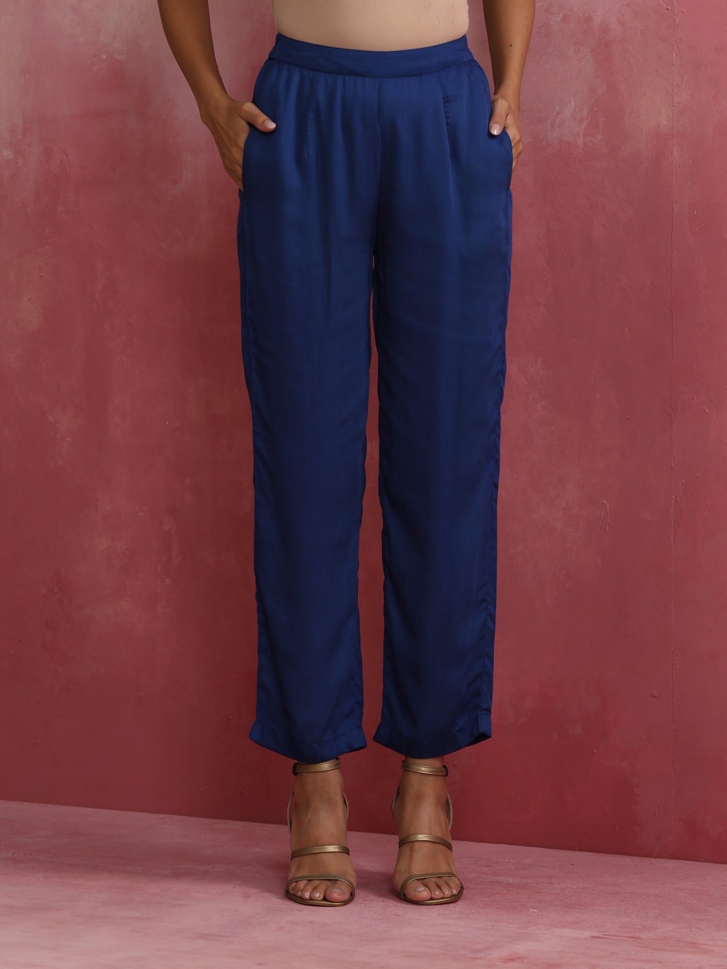 trueBrowns Blue Modal Flared Kurta Co-ord Set - Swadesiicart
