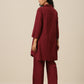 trueBrowns Ruby Wine Slub Textured Collar Co-Ord Set - Swadesiicart