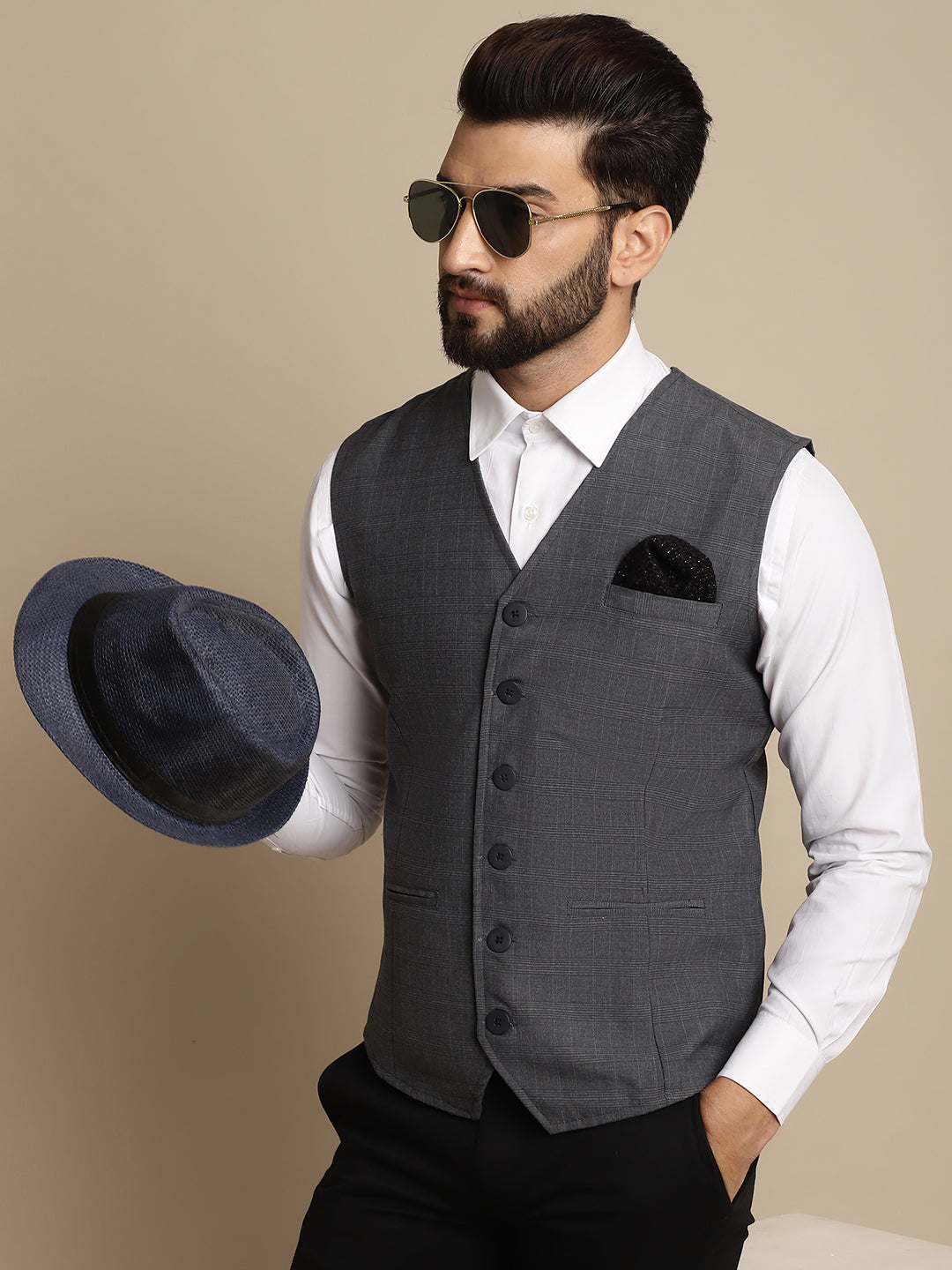 Even Apparels Men's Grey Waistcoat with welt pockets | Swadesiicart