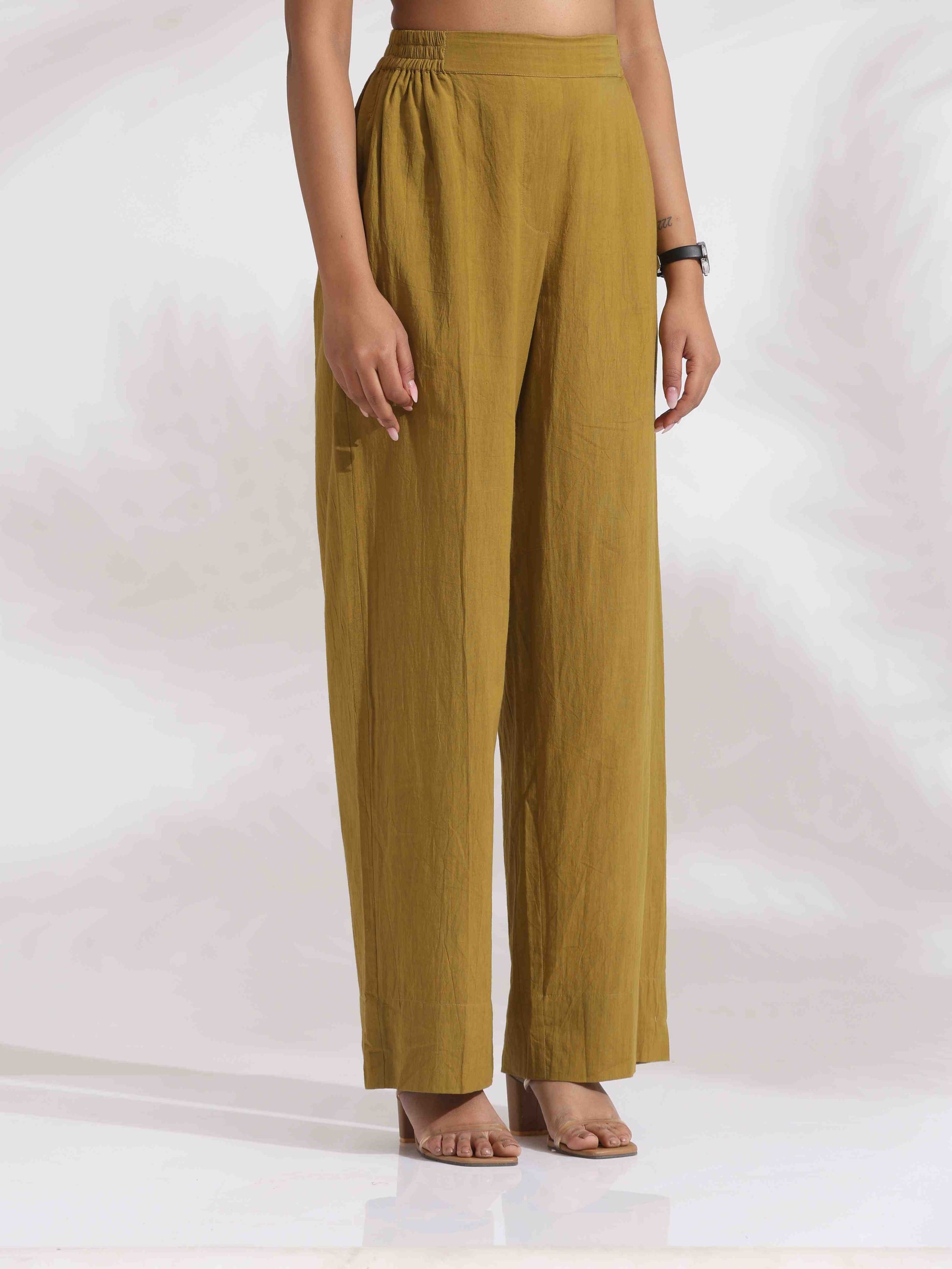 trueBrowns Green Cotton Print Top & Flared Pants Co-ord Set - Swadesiicart