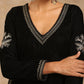 trueBrowns Black Velvet Embroidered Co-ord Set - Swadesiicart