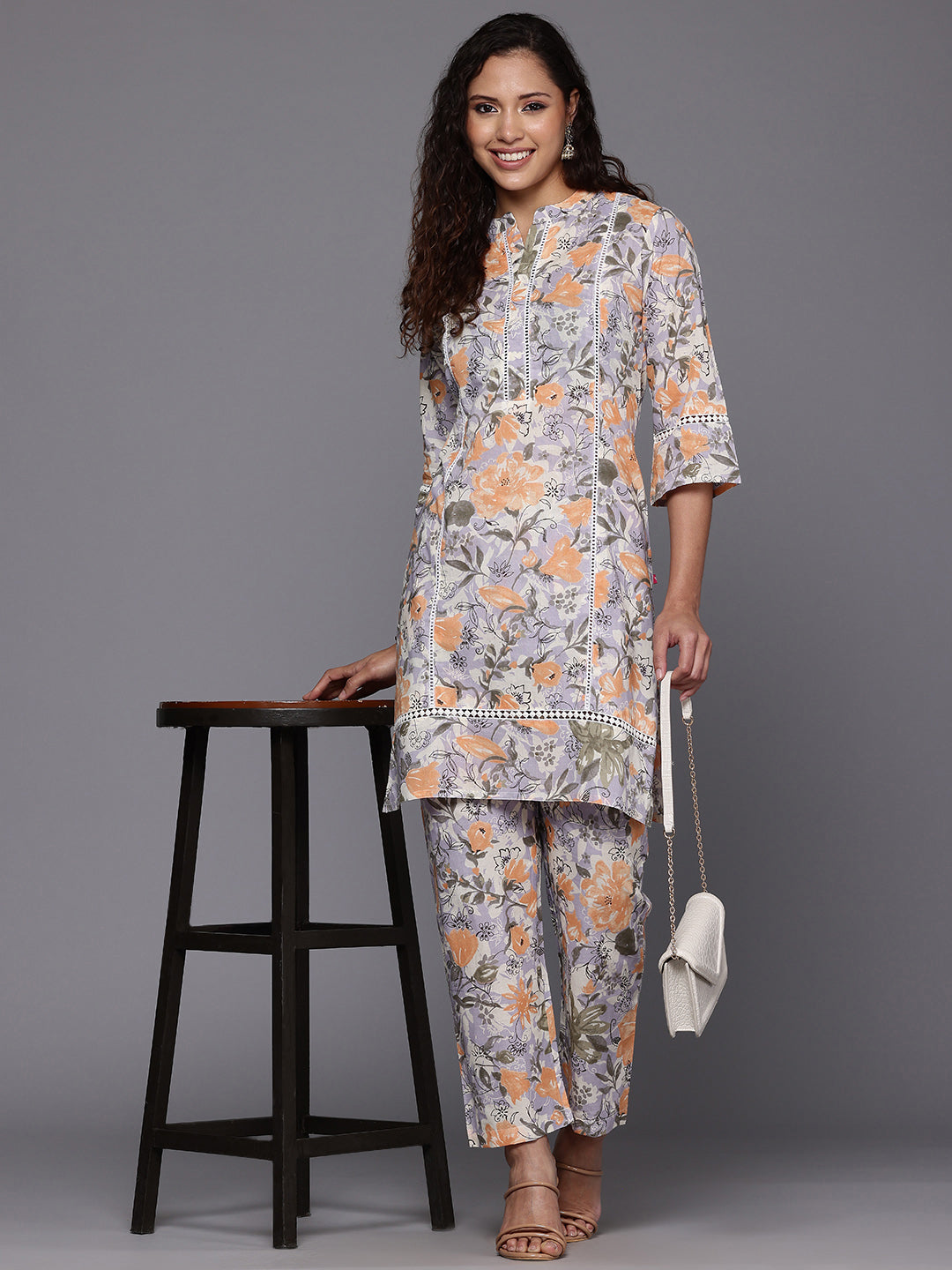Varanga Women Purple Floral Printed Co-Ord Set - Swadesiicart