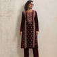 trueBrowns Maroon Velvet Embroidered Kurta Pant Dupatta Set | Swadesiicart