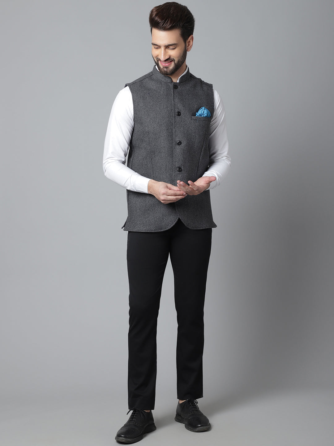 Even Apparels Men's Grey Pure Wool Nehru Jacket | Swadesiicart