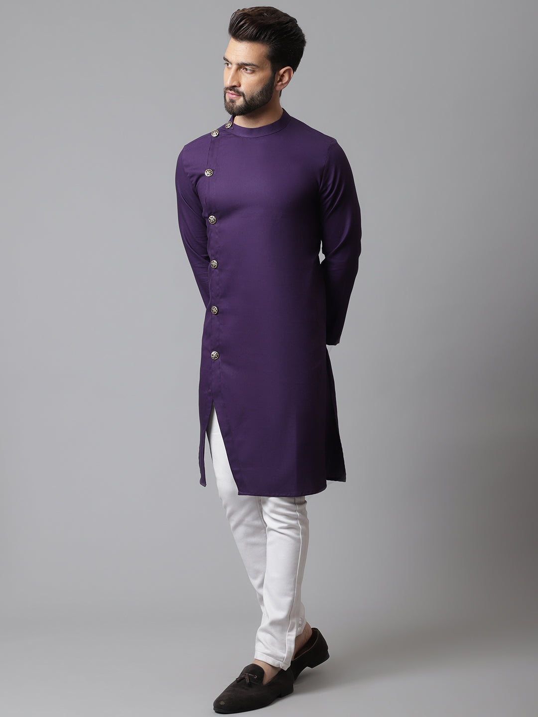 Even Apparels Purple Sherwani Kurta With Asymetrical Cut | Swadesiicart