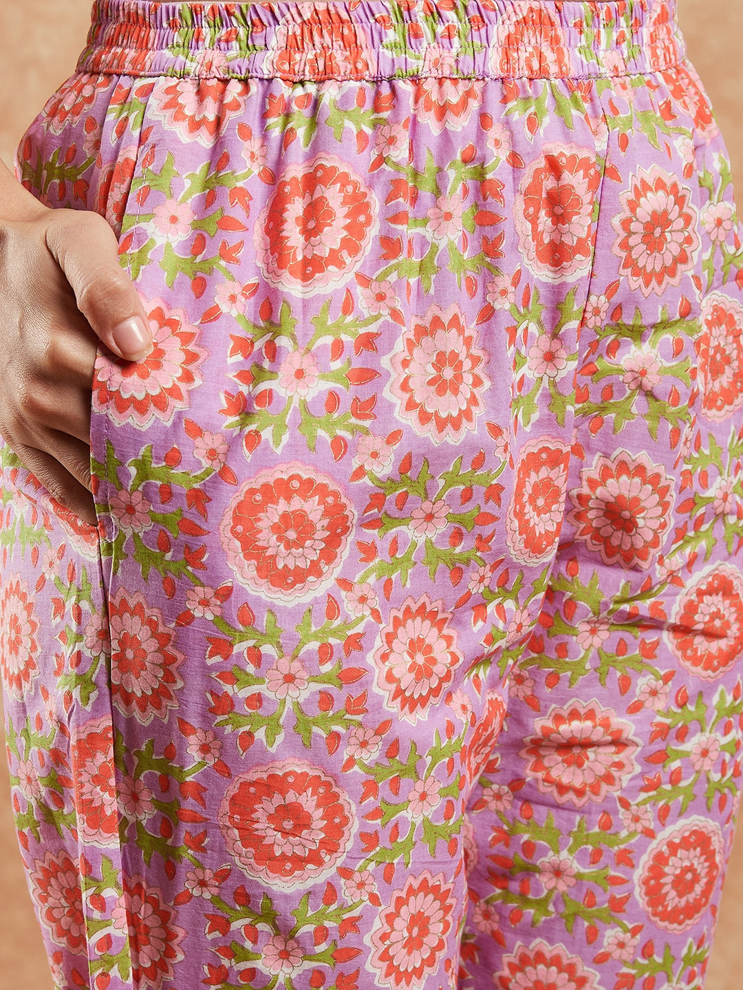 InWeave Women's Mauve Floral Jaal Gota Work Straight Kurta Pant Set - Swadesiicart