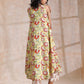 trueBrowns Yellow Overall Floral Block Print Cotton Sleeveless Kurta Pant Set | Swadesiicart