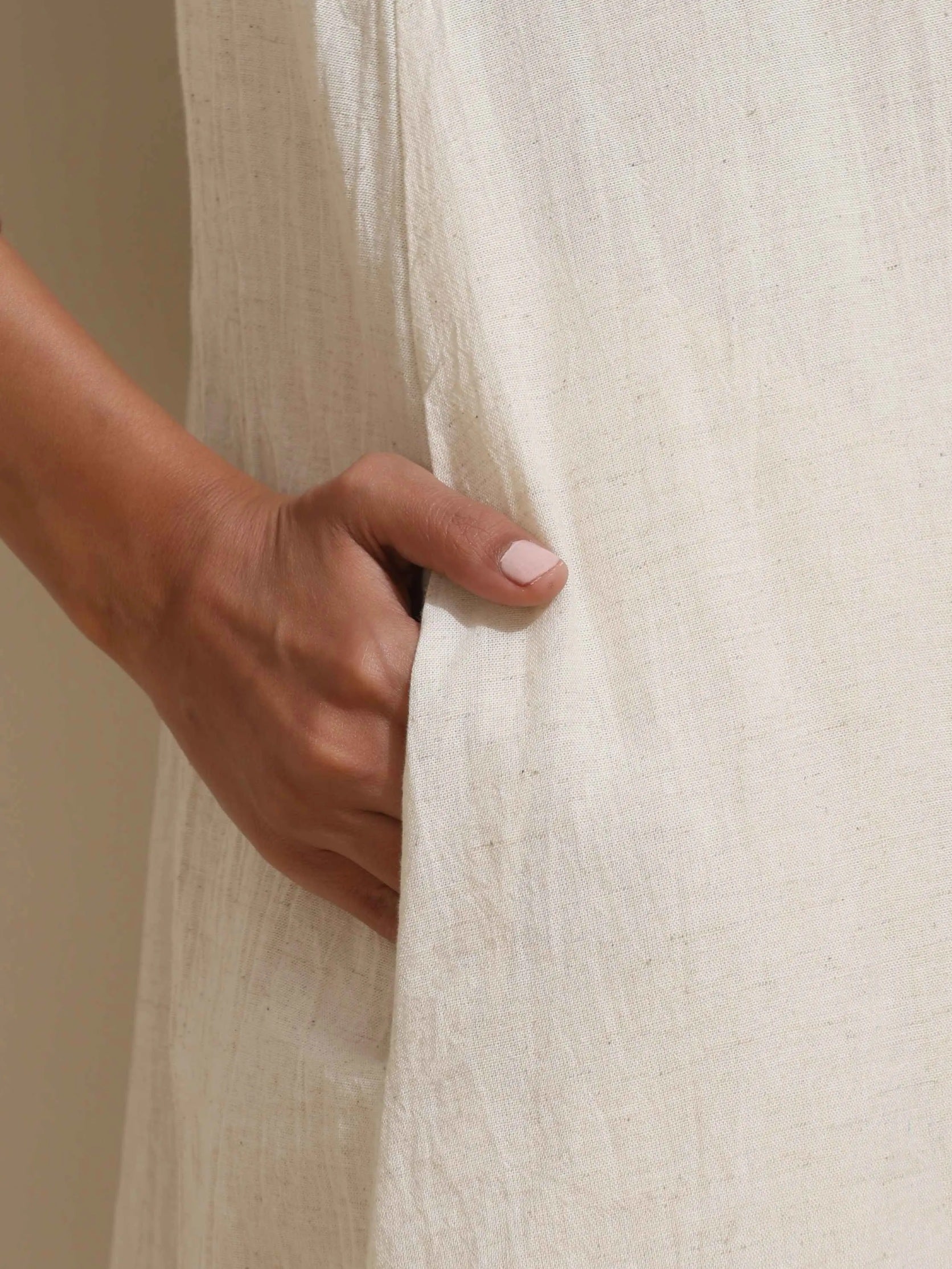 trueBrowns Off White Cotton Linen Angrakha Kurta Pant Set | Swadesiicart