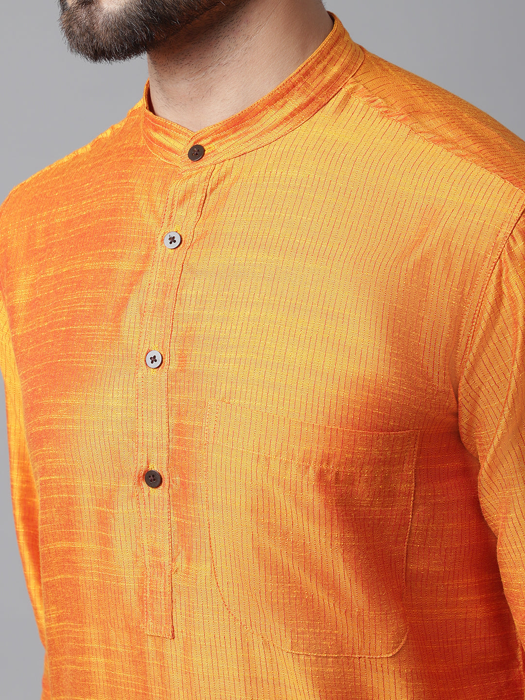 Even Apparels Orange Solid Kurta With Band Collar | Swadesiicart