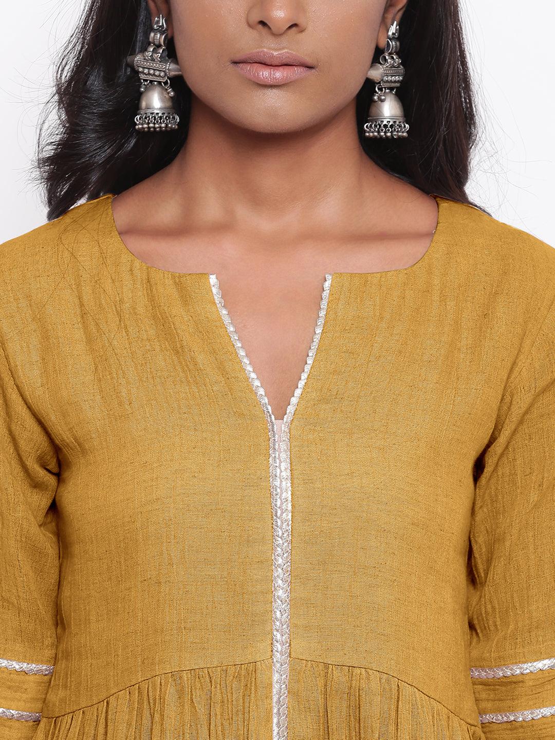 trueBrowns Pure Cotton Gota Slit Kurta Set | Relove | Swadesiicart