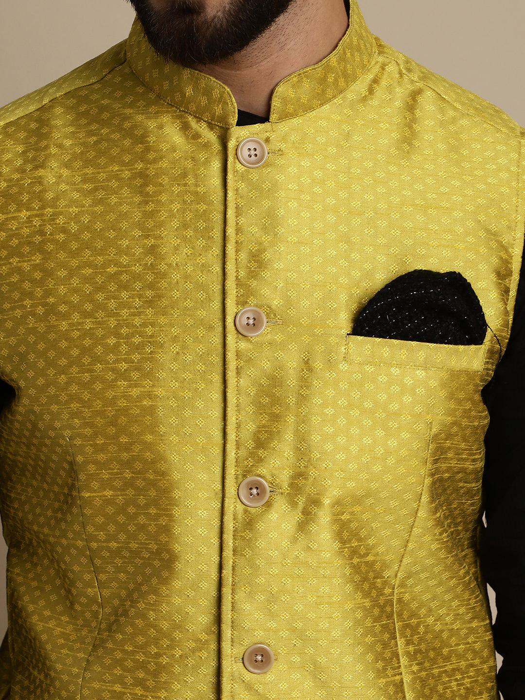 Even Apparels Men's Yellow Mandarin Collar Waistcoat | Swadesiicart