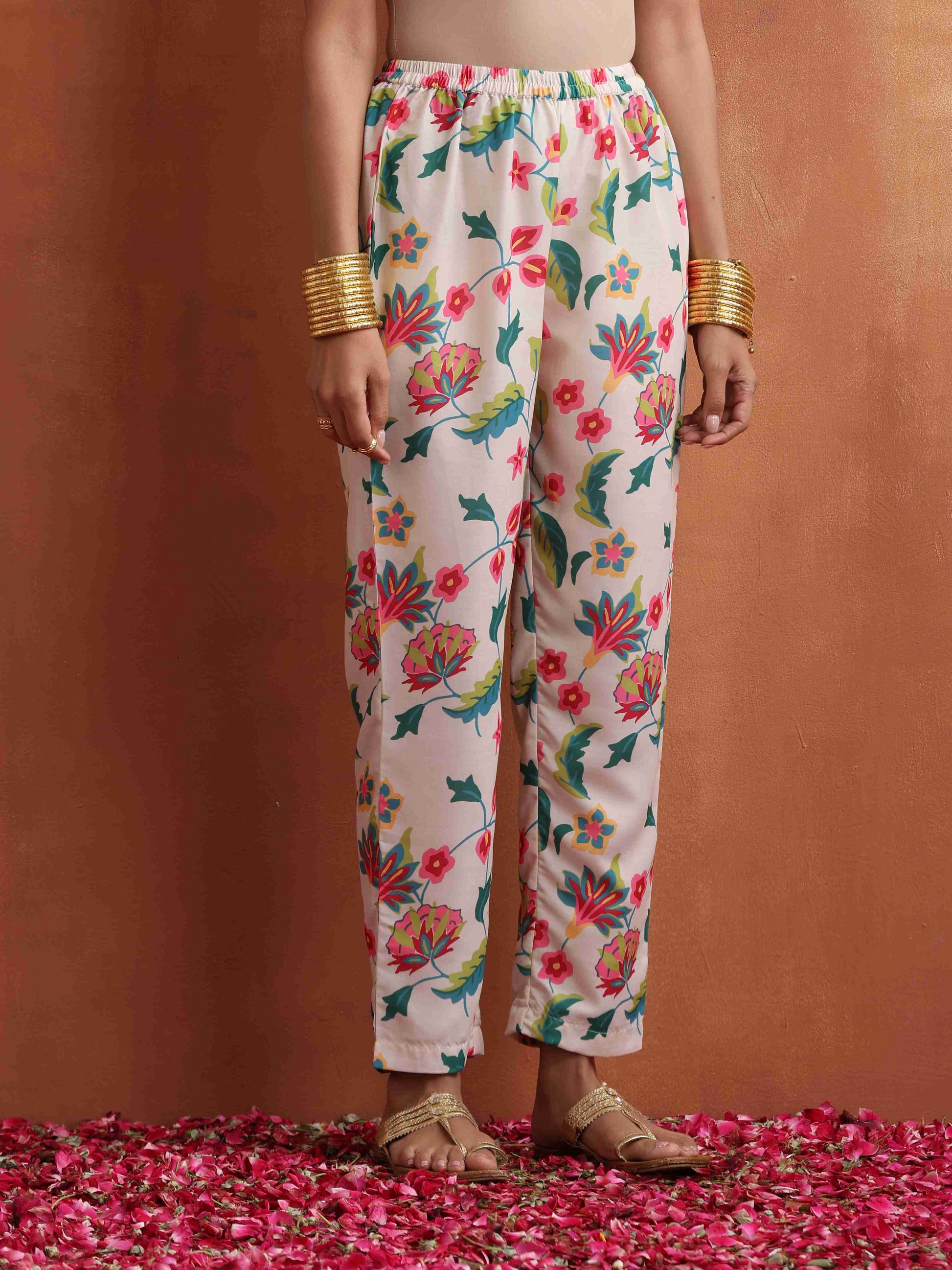 trueBrowns Off White Print Anarkali Kurta Co-ord Set - Swadesiicart