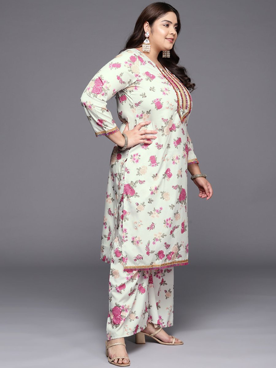 Ahalyaa Plus Size Floral Printed Zari Kurta with Palazzos & With Dupatta | Swadesiicart