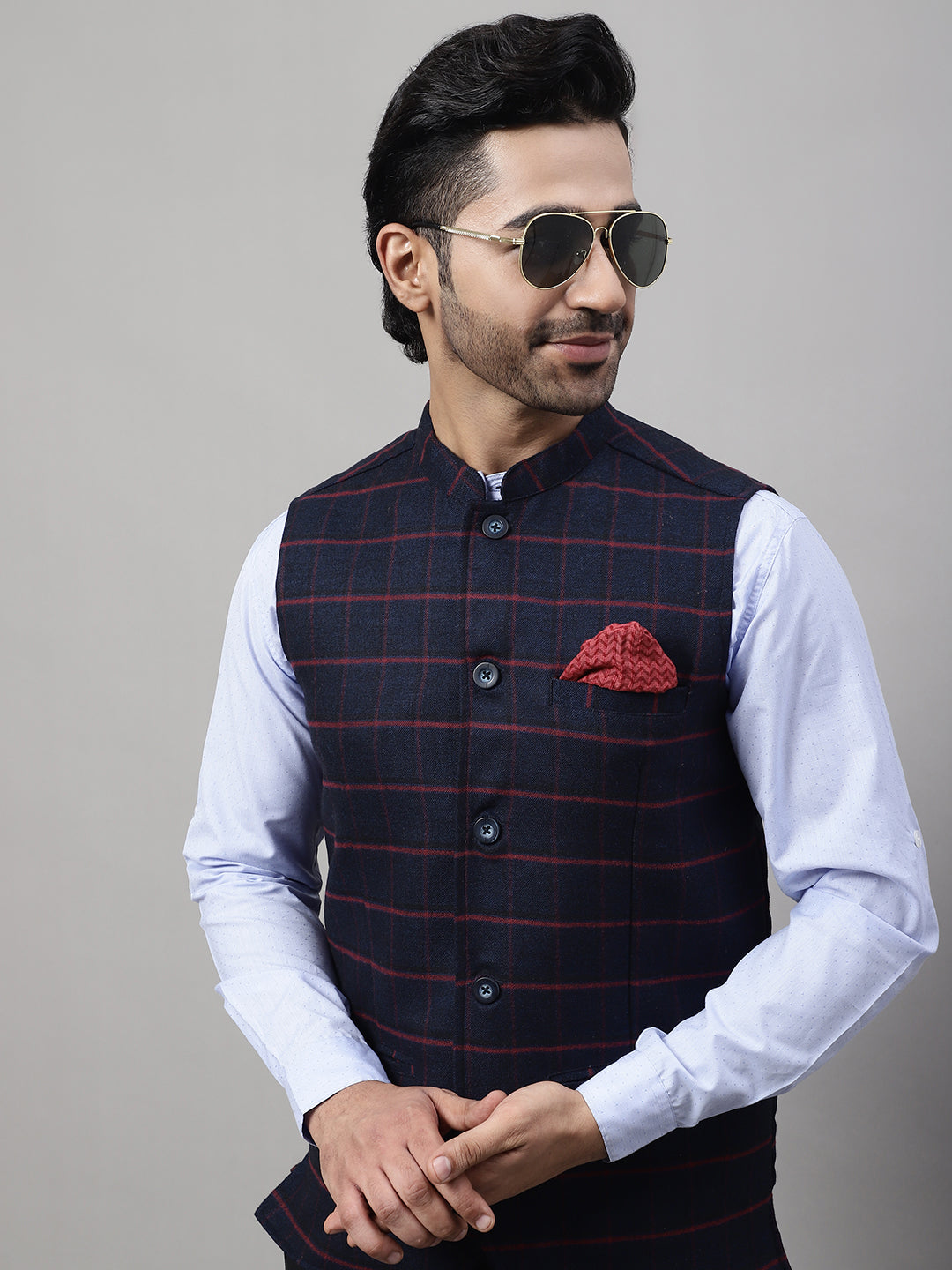 Even Apparels Men's Blue Nehru Jacket With Welt Pockets | Swadesiicart