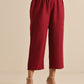 trueBrowns Maroon Slub Gathered Kurta Pant Set | Swadesiicart