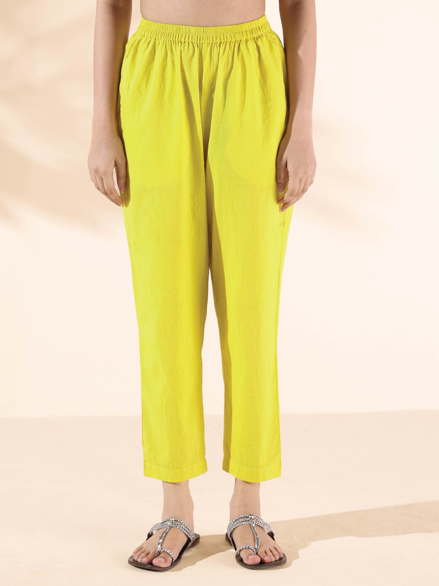 trueBrowns Lime Cotton Ikat Kurta Pant Set | Swadesiicart