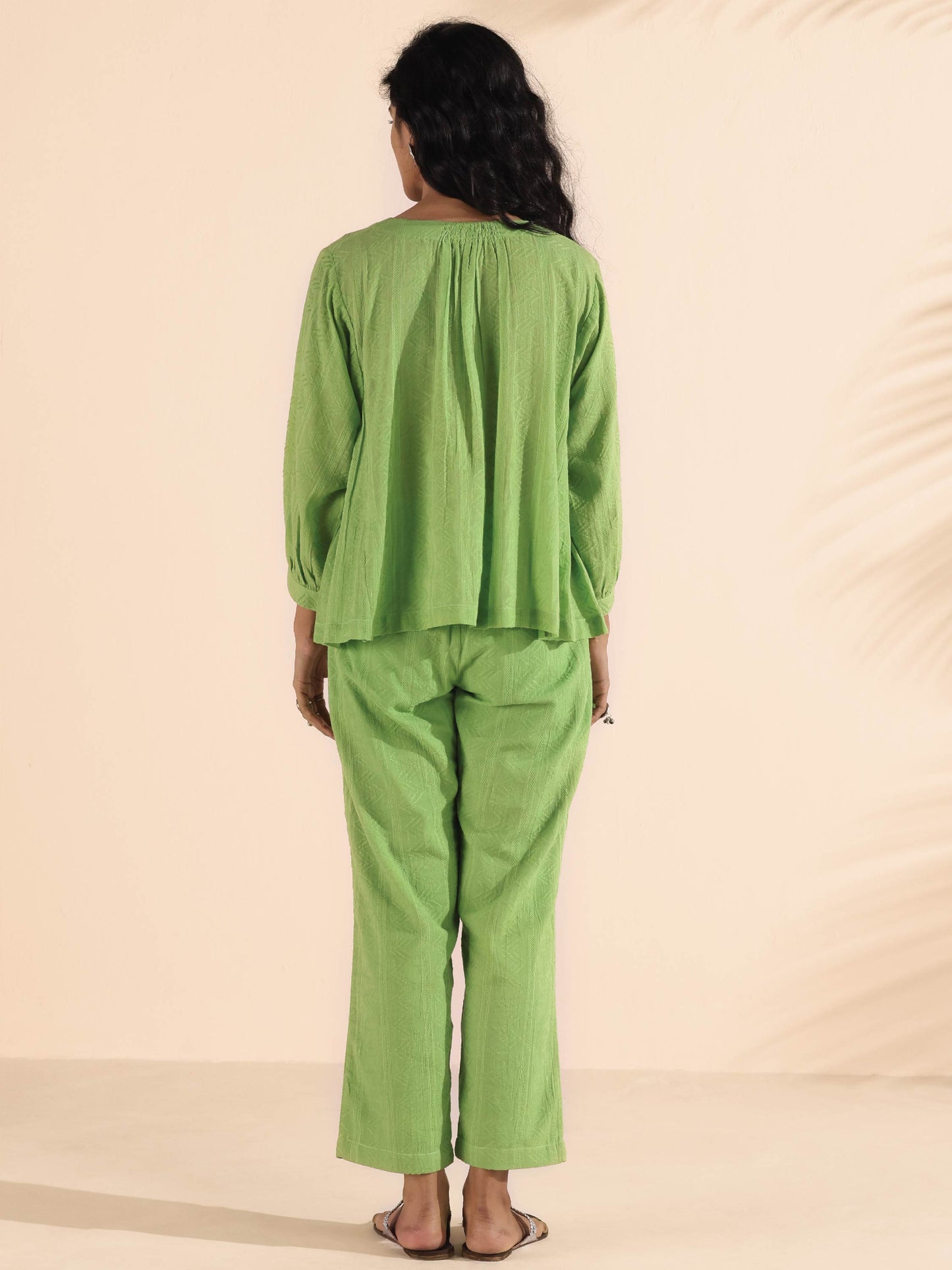 trueBrowns Green Cotton Dobby Short Co-ord Set - Swadesiicart