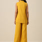 trueBrowns Mustard Yellow Slub Texture Sleevesless Jacket Pant Set | Swadesiicart