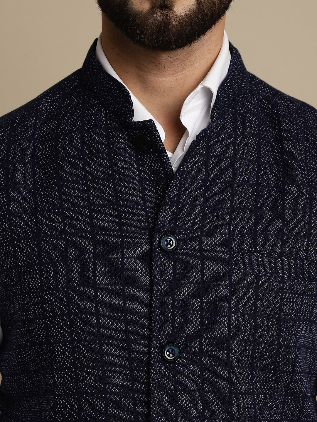 Even Apparels Men's Blue Mandarin Collar Waistcoat | Swadesiicart