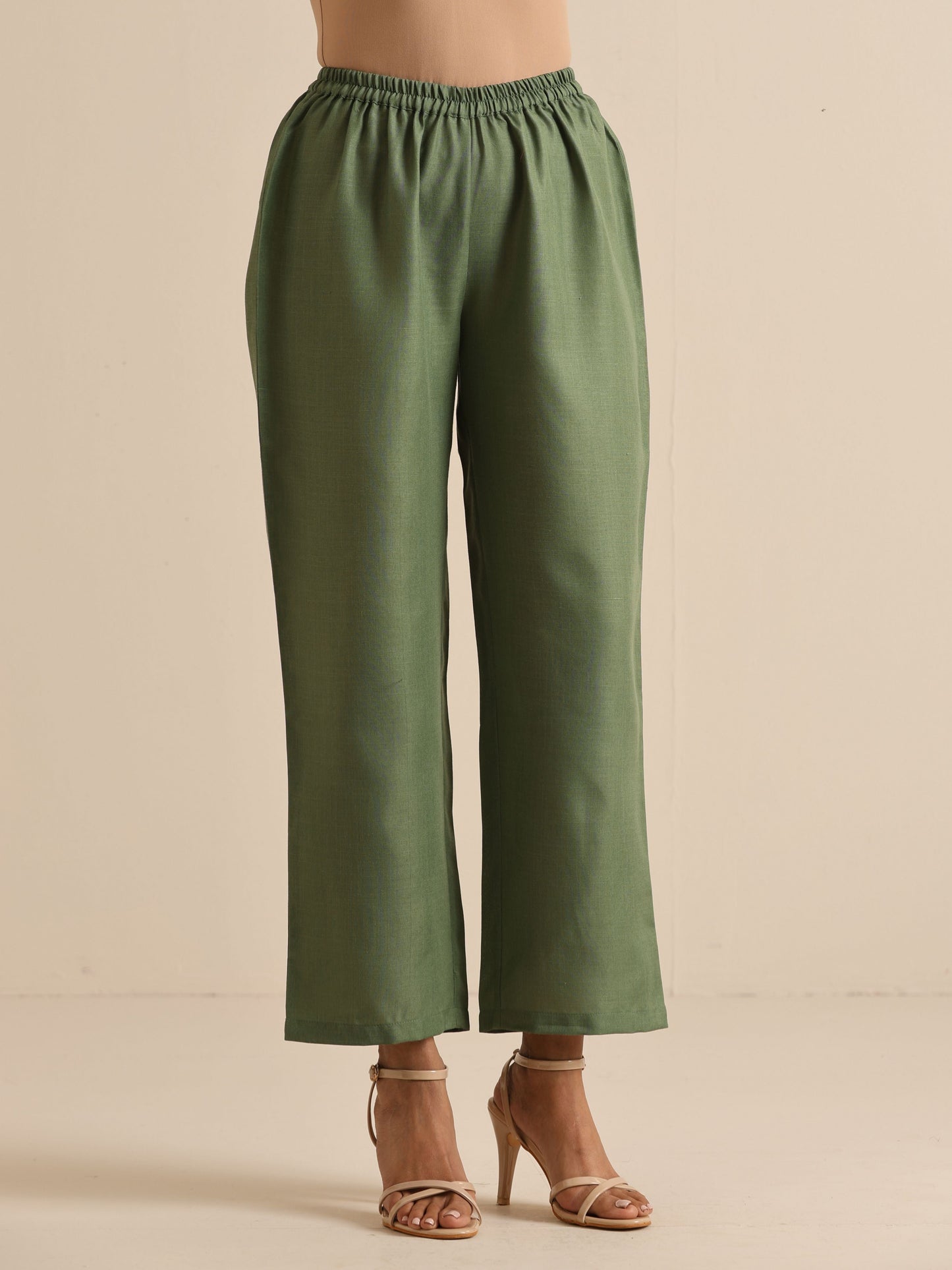 trueBrowns Olive Green Slub Relaxed Placket Co-Ord Set - Swadesiicart