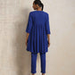 trueBrowns Blue Crinkle Flared Kurta Co-ord Set - Swadesiicart