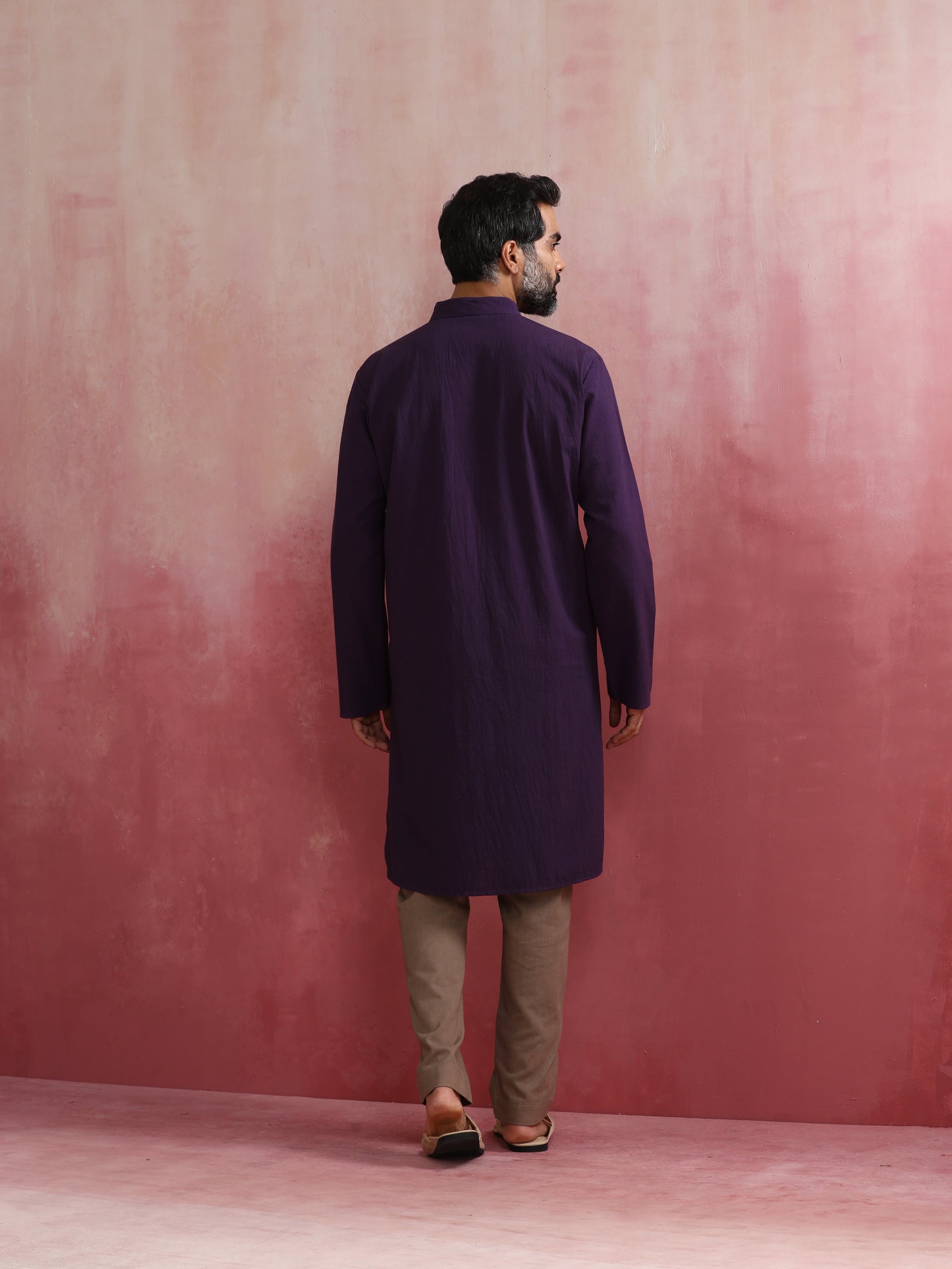 trueBrowns Men's Purple Mandarin Collar Kurta | Swadesiicart
