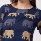 InWeave Elephant Print Blue Top - Swadesiicart