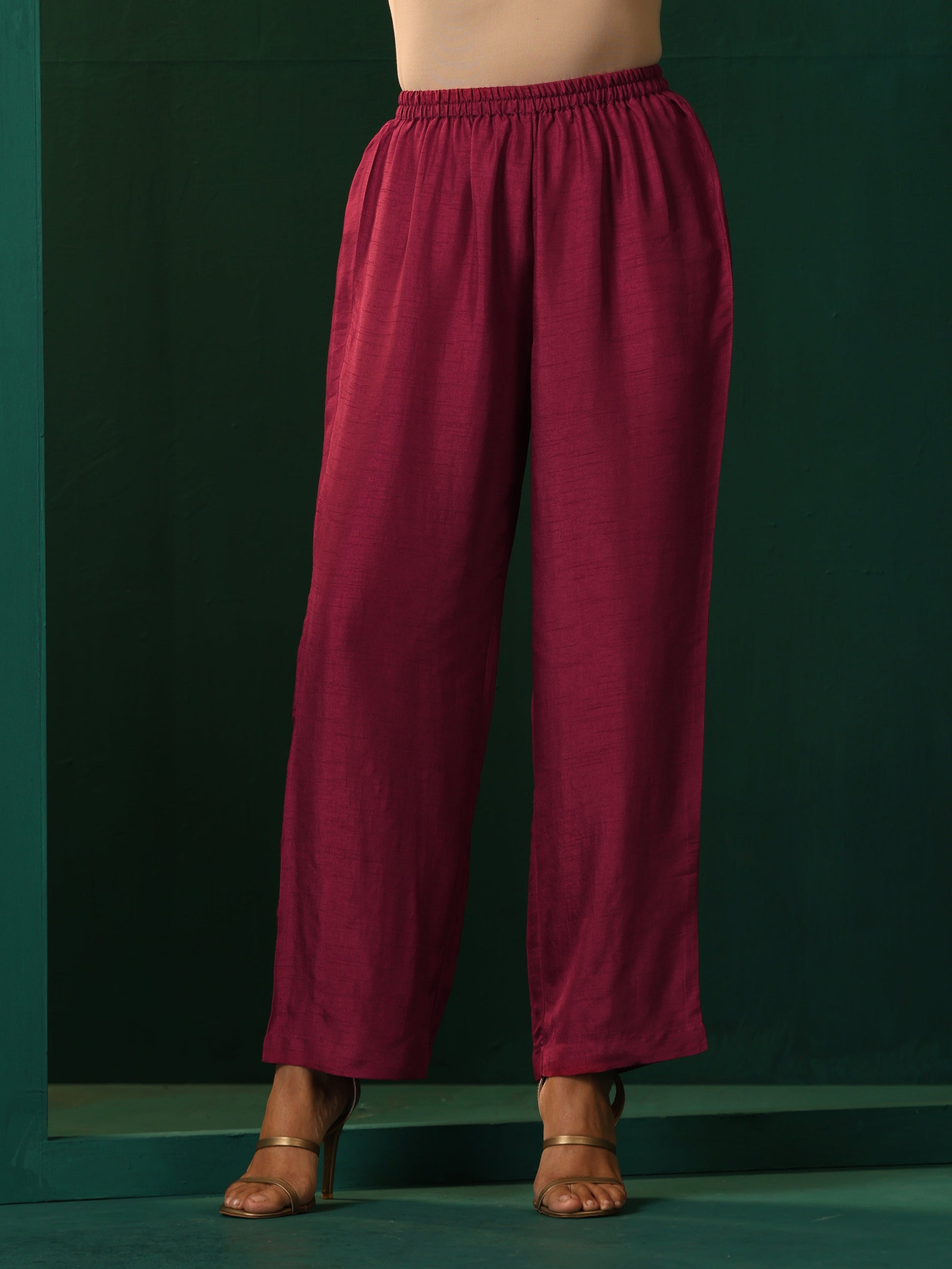 trueBrowns Maroon Silk Relaxed Co-ord Set - Swadesiicart
