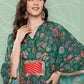 Ahalyaa Women Floral Printed Flared Sleeves Patchwork Georgette Kaftan Kurta | Swadesiicart