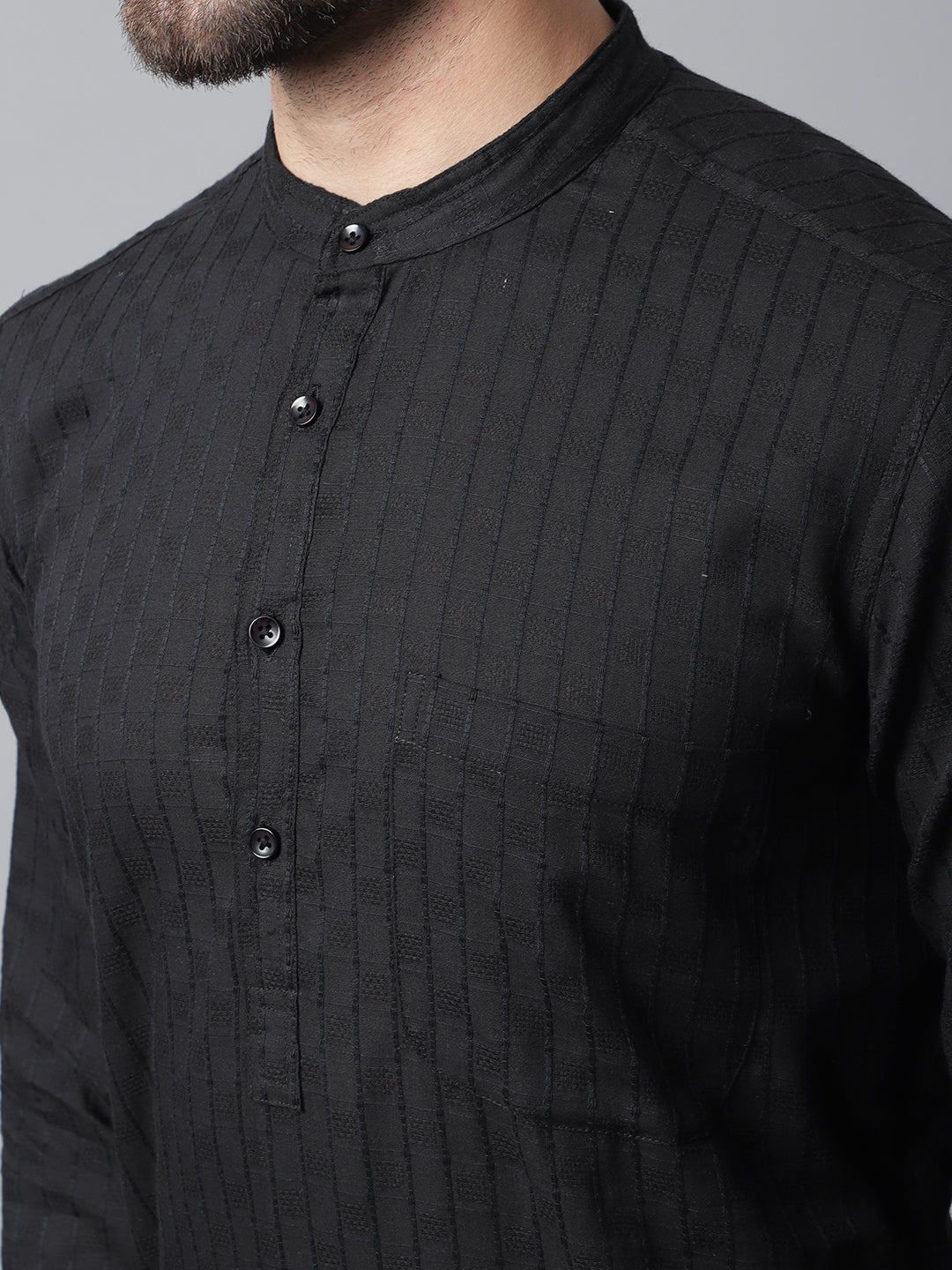 Even Apparels Black Long Kurta With Band Collar | Swadesiicart