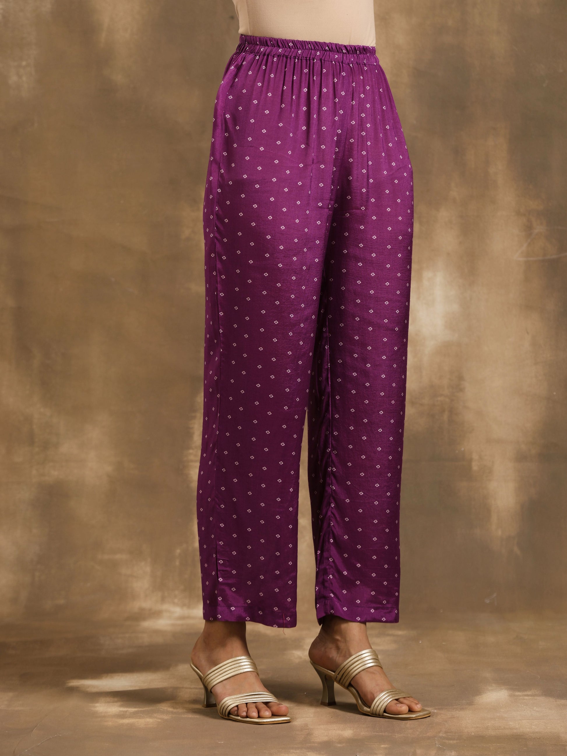 trueBrowns Purple Bandhani Printed Silk Co-Ord Set - Swadesiicart