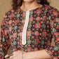 InWeave Women's Black Maroon Print Lace Gota Work Straight Kurta - Swadesiicart