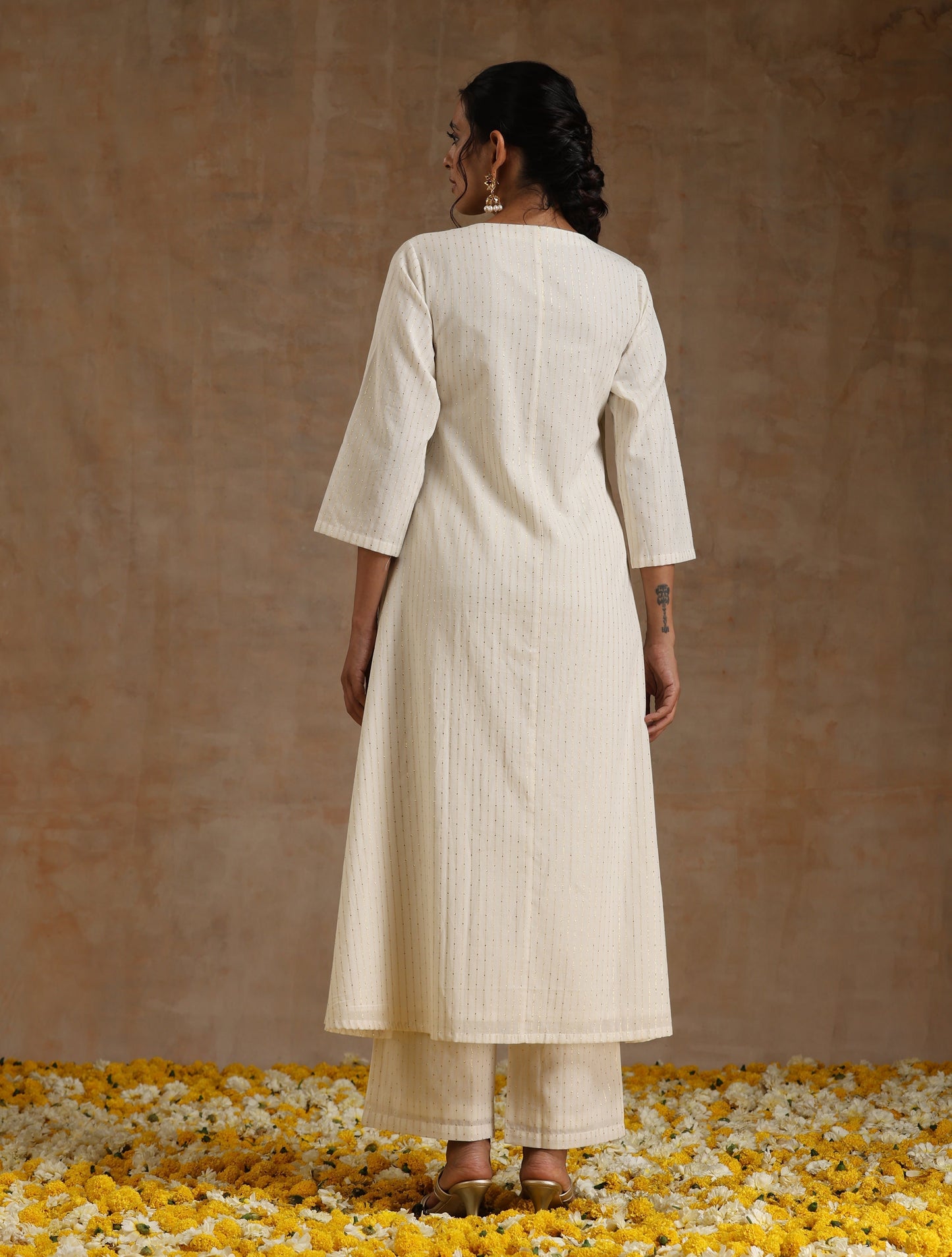 trueBrowns Ivory Gold Cotton Angrakha Kurta Set | Swadesiicart