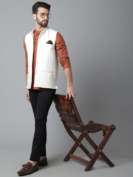 Even Apparels Men's White Pure Wool Nehru Jacket | Swadesiicart