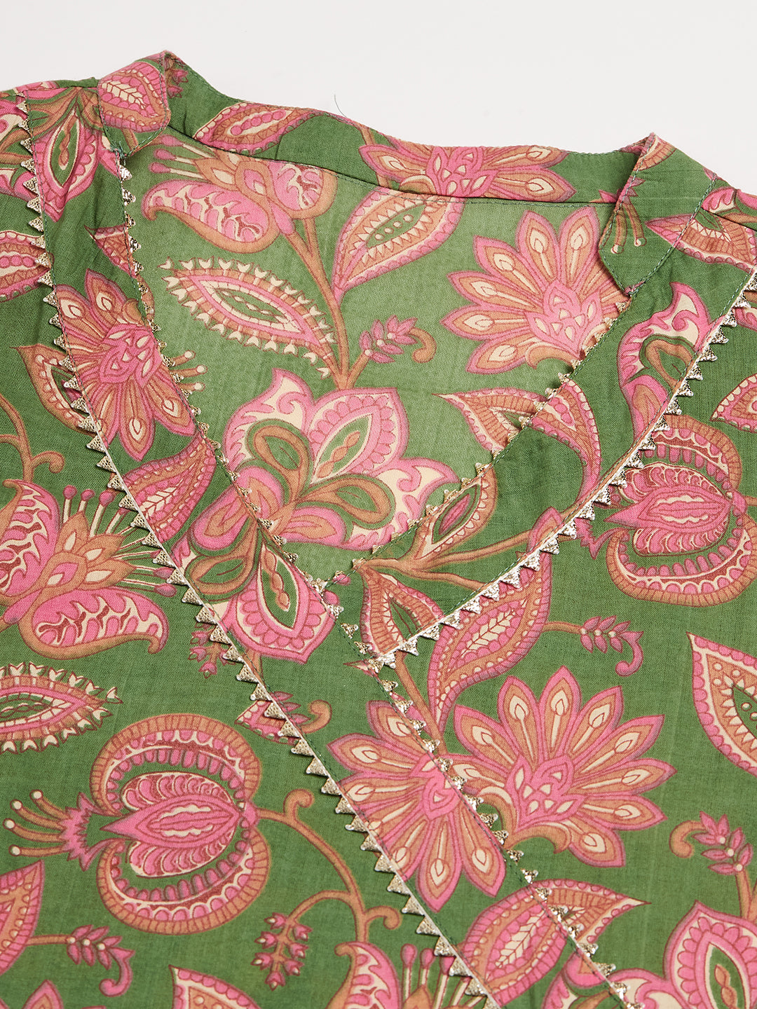 InWeave Women's Green Pink Floral Angrakha Straight Kurta - Swadesiicart