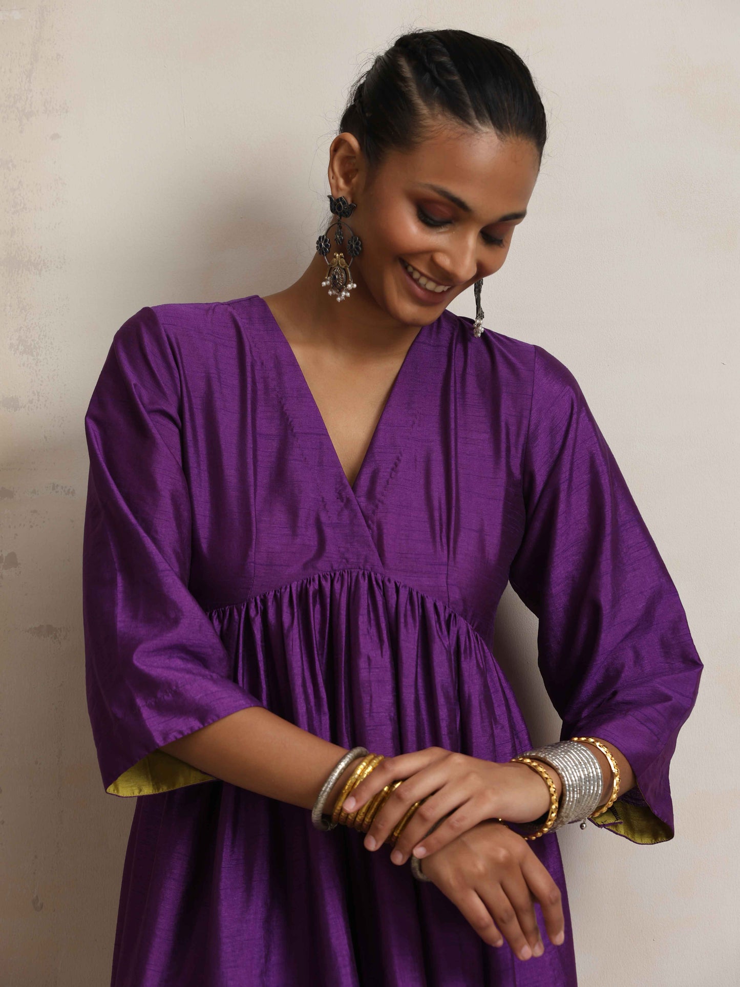 trueBrowns Purple Silk Anarkali Flared Kurta Set | Swadesiicart