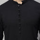 Even Apparels Black Pure Cotton Kurta With Band Collar | Swadesiicart