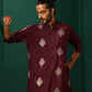 trueBrowns Men's Wine Geometric Viscose Silk Long Kurta | Swadesiicart