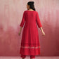 trueBrowns Red Cotton Dobby Flared Kurta Set | Swadesiicart