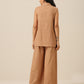 trueBrowns Beige Slub Texture Sleevesless Jacket Pant Set | Swadesiicart