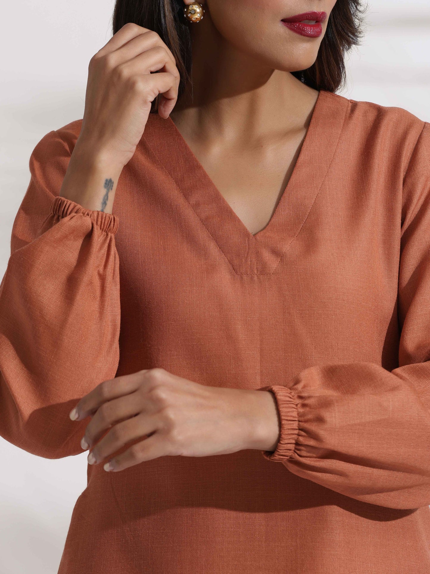 trueBrowns Rust Slub Co-ord Set - Swadesiicart