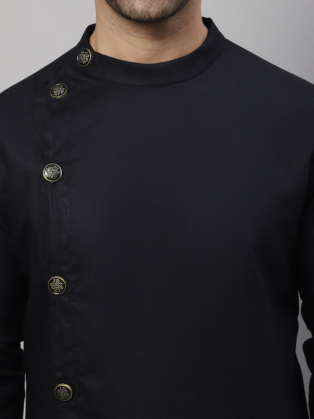 Even Apparels Black Sherwani Kurta With Asymetrical Cut | Swadesiicart
