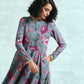 trueBrowns Grey Printed Velvet Anarkali Kurta | Swadesiicart